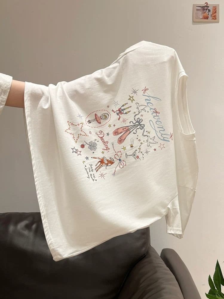 경관 그림 21 순면 210 그램 여름 드레스 반팔 티셔츠 여성 한국 스타일 빅 사이즈 루즈핏 상세 이미지 5