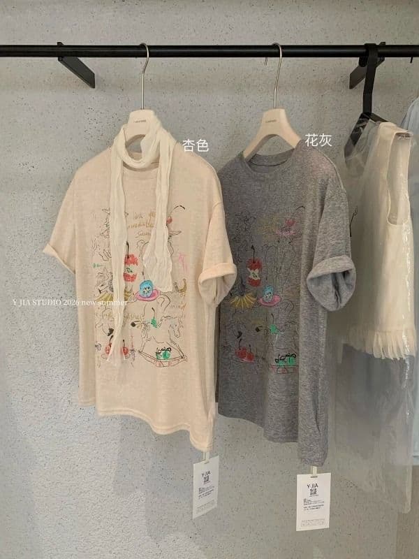 경관 그림 21 순면 210 그램 여름 드레스 반팔 티셔츠 여성 한국 스타일 빅 사이즈 루즈핏 이미지 3