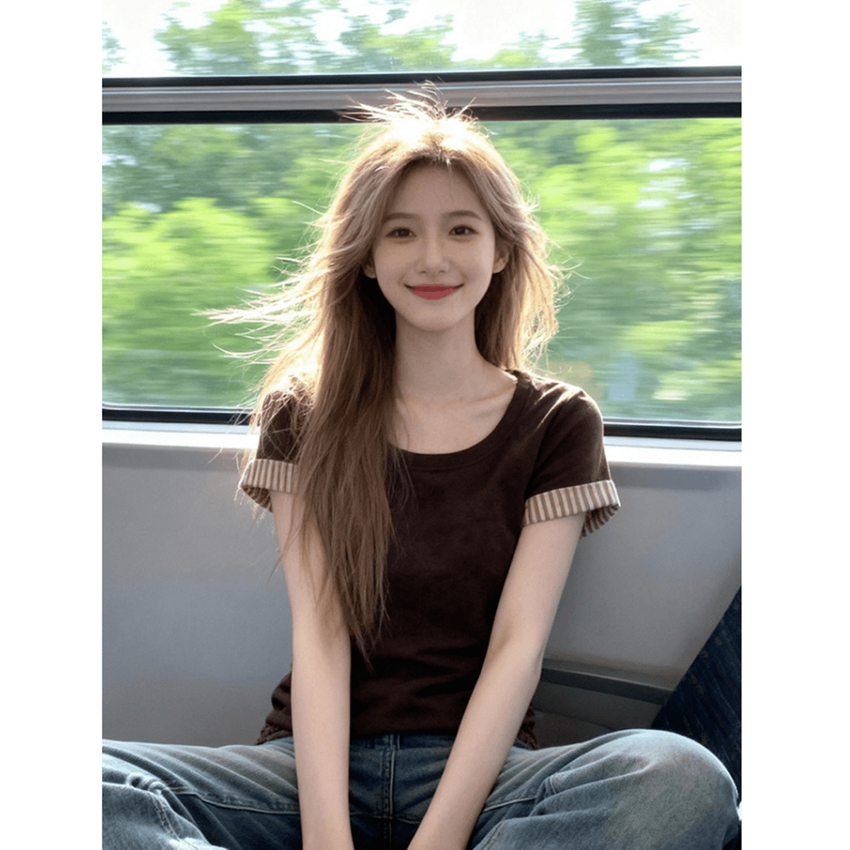 210 그램 순면 리브 92 면 8 암모니아 Lun 티셔츠 여성 여름 새로운 배색 디자인 연령 감소 슬림해 보이는 달콤한 자매 맨위 이미지 5