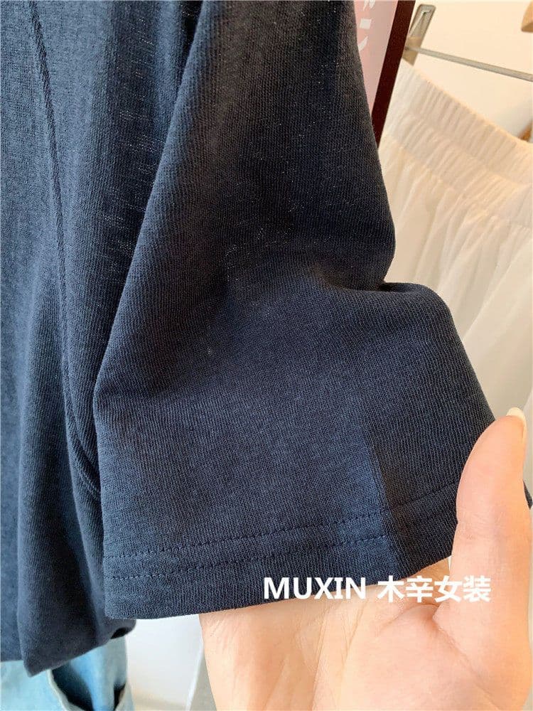 자수 눈꽃 면 200 kg 특별 빅 사이즈 여름 섹션 루즈핏 한 부서 눈꽃 면 배색 반소매 상세 이미지 12