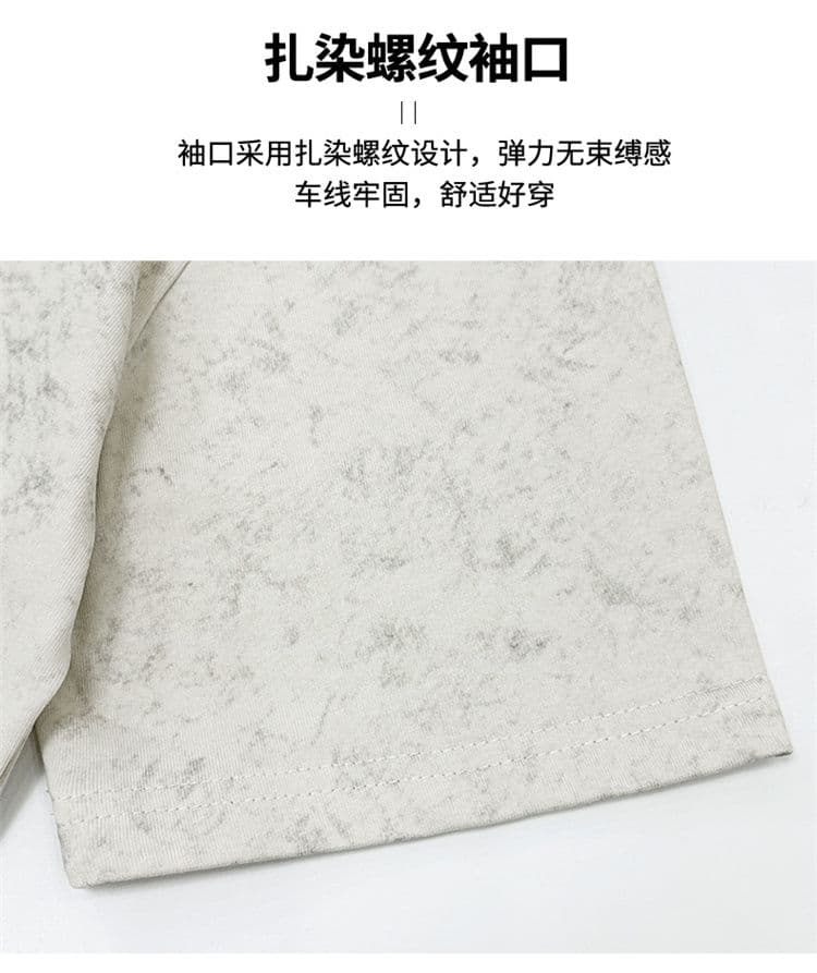 220 그램 20 개 라운드 넥 조수 브랜드 레트로 마 오래된 홀치기 염색 반팔 티셔츠 상세 이미지 5