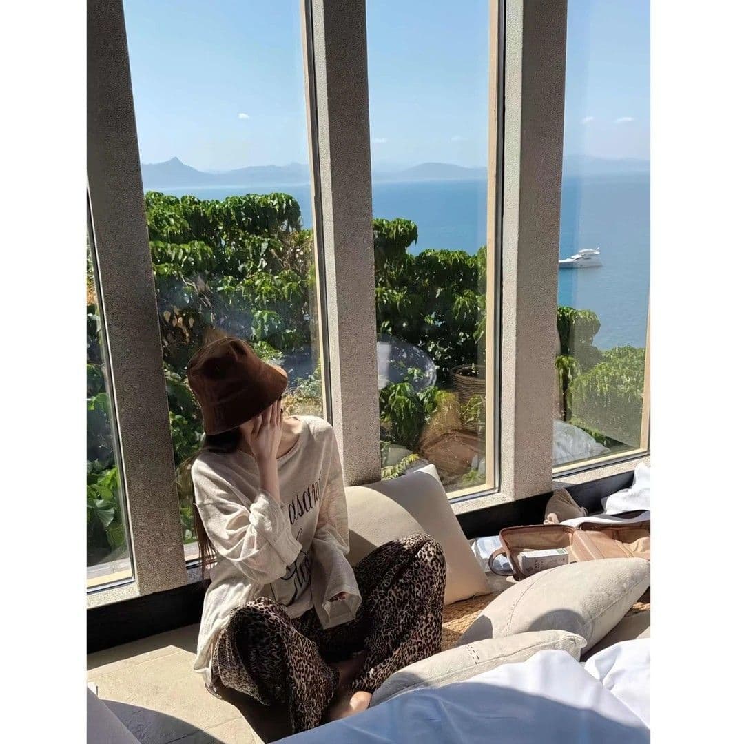 알파벳 프린트 긴팔 맨위 코디 슈퍼 편안한 스트레이트 레오파드 무늬 긴 바지 세트 상세 이미지 3