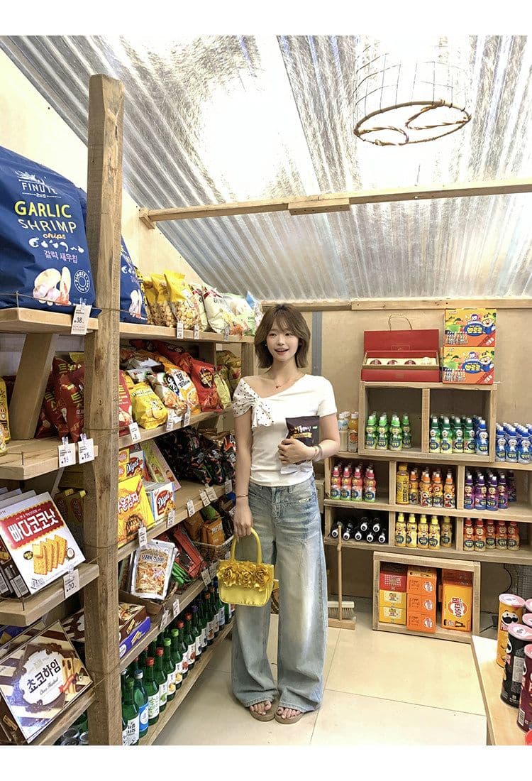 모달 사람들 면 반팔 티셔츠 여성 여름 폭발 화이트 몸매 가꾸기 핫걸 디자인 센스 오프숄더 비스듬한 어깨 의류 상세 이미지 24