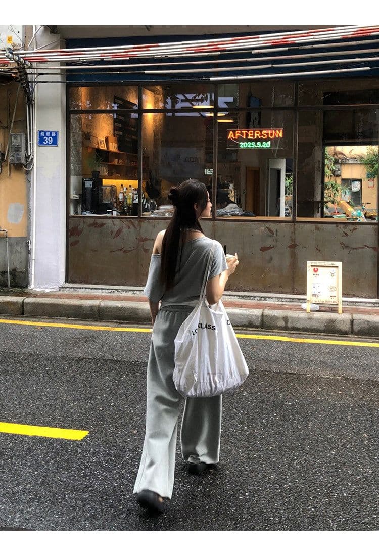 40 좋은 면 디자인 센스 배색 페이크 레이어드 행침 목 보트넥 맨위 티셔츠 오프숄더 반팔 여성 여름 상세 이미지 22