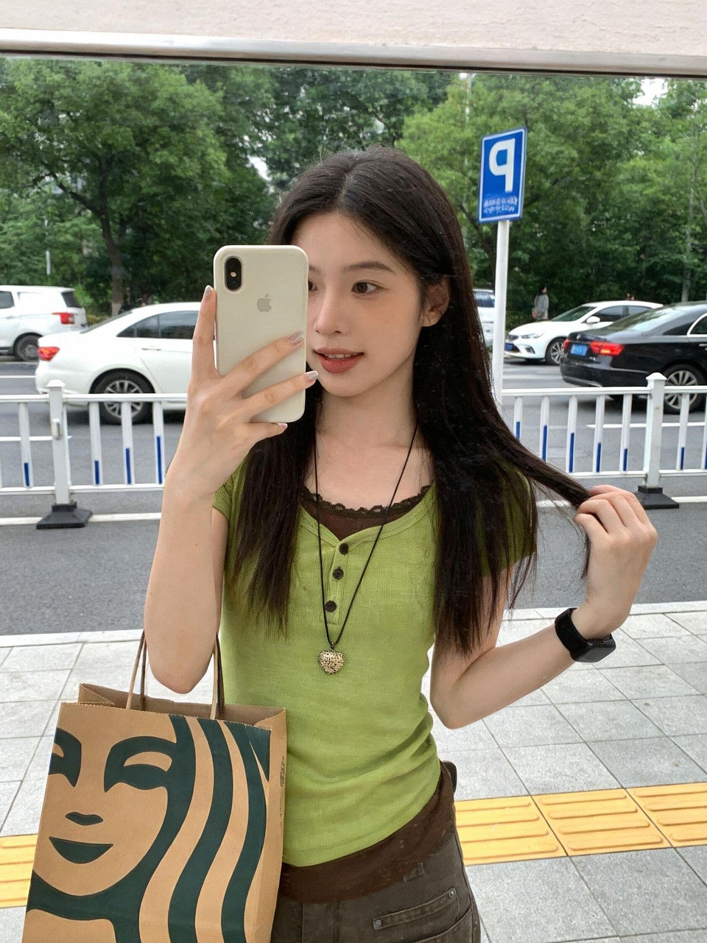 프랑스 리브 원본 원단 페이크 레이어드 레이스 라운드 넥 반팔 티셔츠 여성 몸매 가꾸기 다용도 슬림해 보이는 맨위 상세 이미지 3