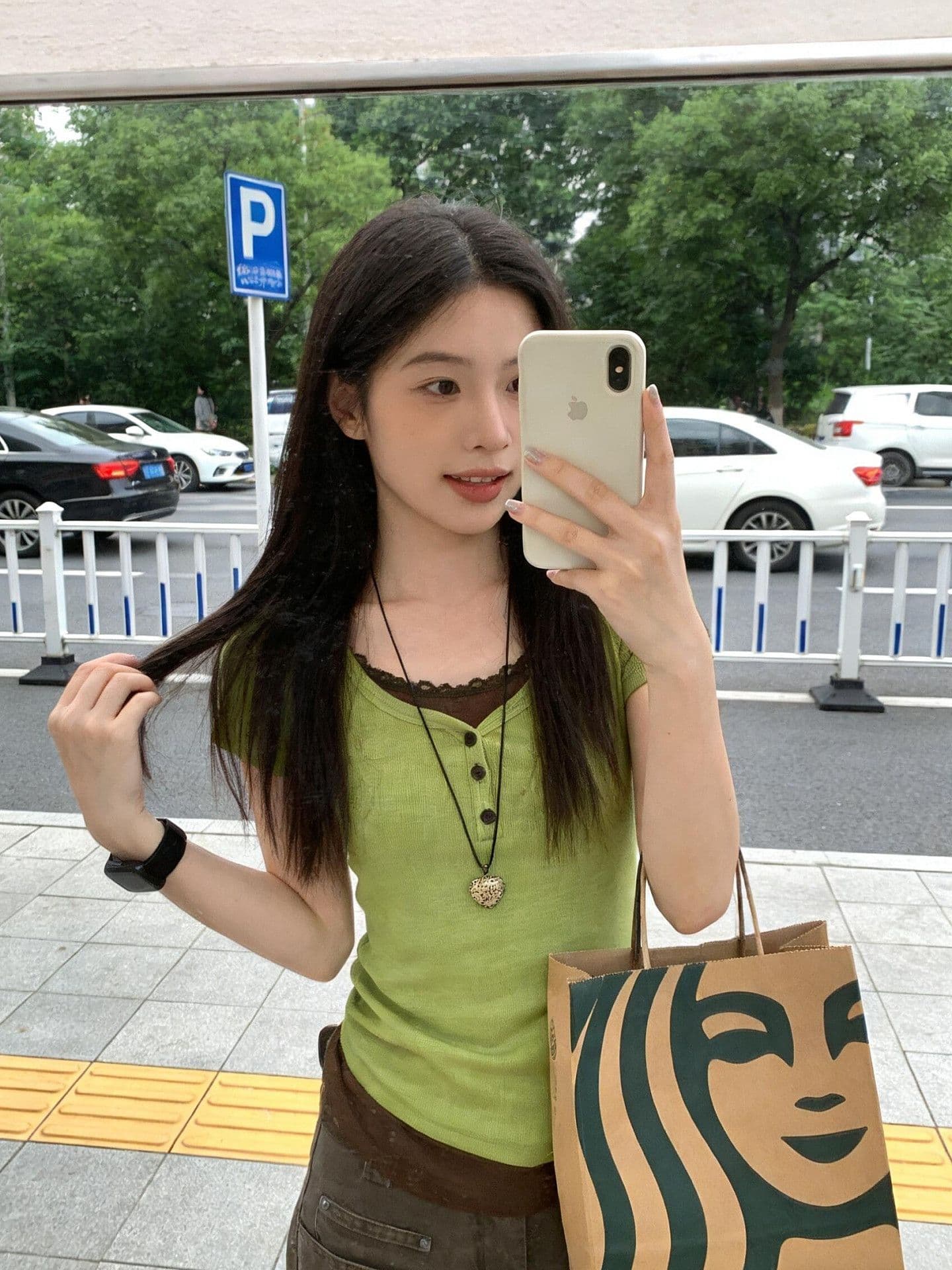 프랑스 리브 원본 원단 페이크 레이어드 레이스 라운드 넥 반팔 티셔츠 여성 몸매 가꾸기 다용도 슬림해 보이는 맨위 상세 이미지 7