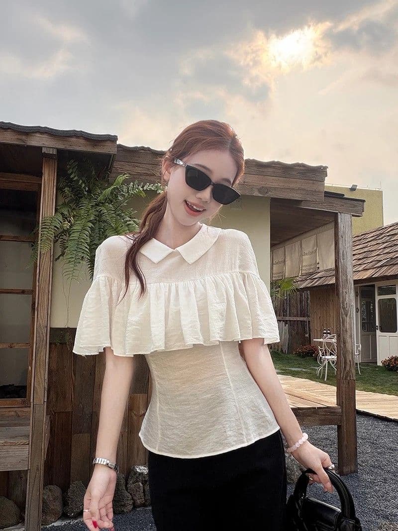원본 대나무 마디 주름 있음 전진 끝난 수축 가공 높은 품질 에디션 망토 얇고 가벼운 여성 셔츠 상세 이미지 3