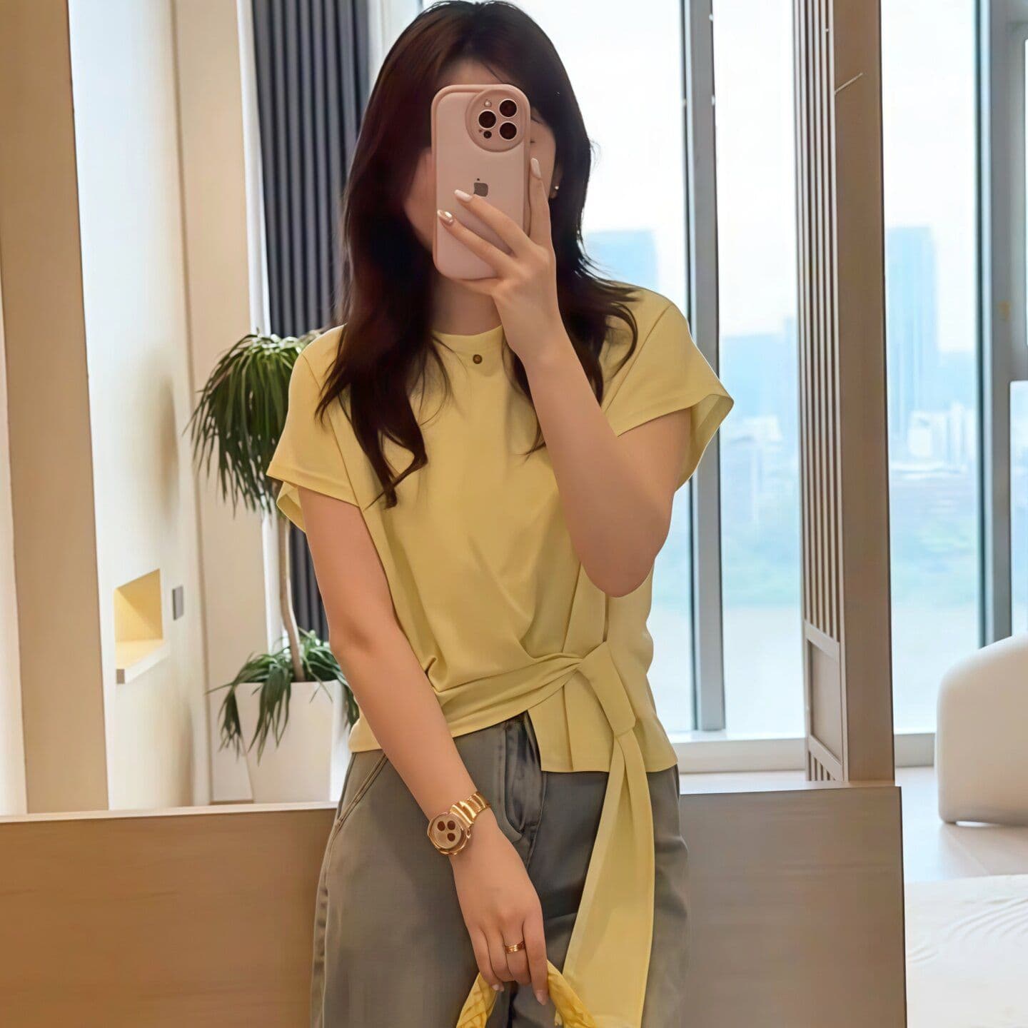 220 그램 조수 브랜드 양면 85 면 15 폴리 에스터 불규칙 반팔 여성 티셔츠 여름 디자인 센스 스트랩 쇼트 스타일 맨위 상세 이미지 6