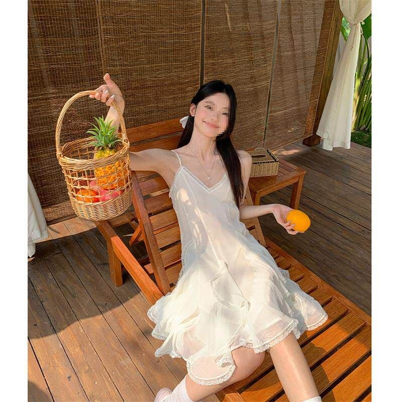 두꺼운 쉬폰 원단 네리 Tulle 레이스 슬립 여성 드레스 2026 여름 새로운 불규칙 미니 스커트