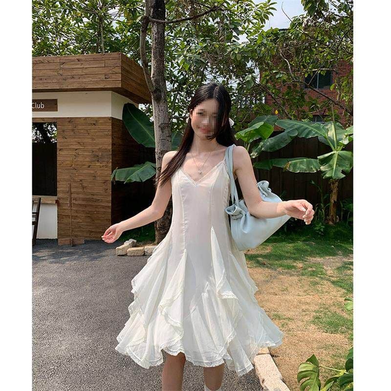 두꺼운 쉬폰 원단 네리 Tulle 레이스 슬립 여성 드레스 2026 여름 새로운 불규칙 미니 스커트 이미지 5