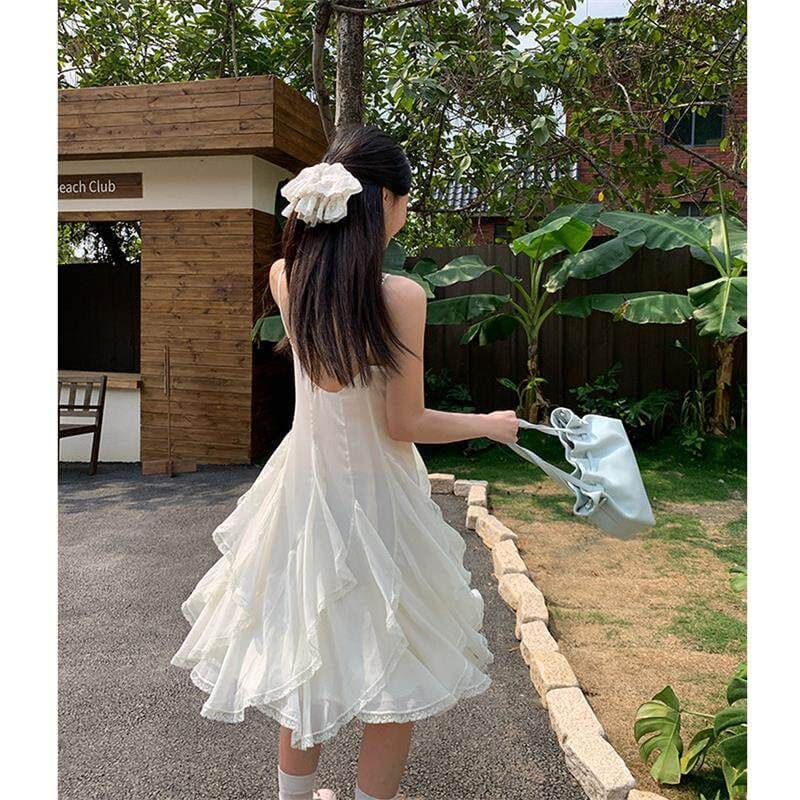 두꺼운 쉬폰 원단 네리 Tulle 레이스 슬립 여성 드레스 2026 여름 새로운 불규칙 미니 스커트 이미지 3