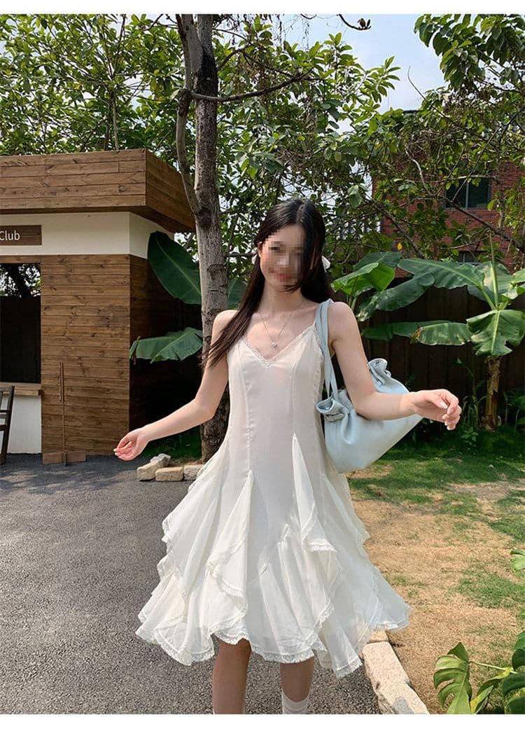 두꺼운 쉬폰 원단 네리 Tulle 레이스 슬립 여성 드레스 2026 여름 새로운 불규칙 미니 스커트 상세 이미지 4