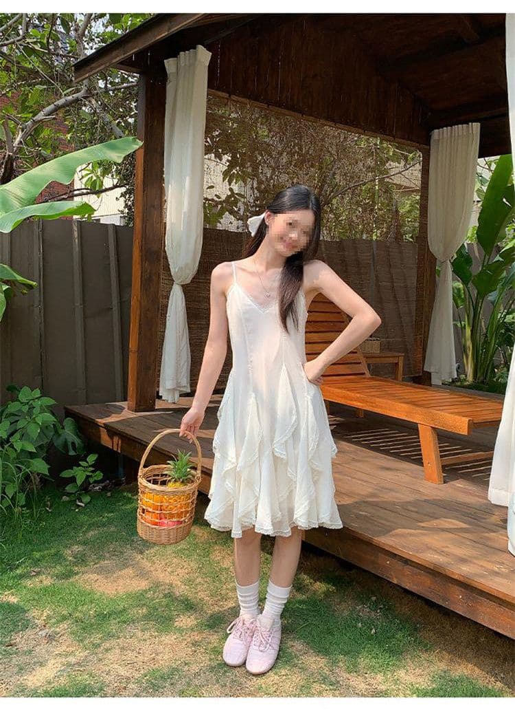 두꺼운 쉬폰 원단 네리 Tulle 레이스 슬립 여성 드레스 2026 여름 새로운 불규칙 미니 스커트 상세 이미지 7