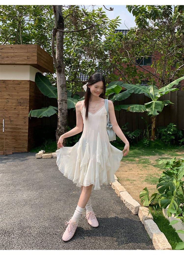 두꺼운 쉬폰 원단 네리 Tulle 레이스 슬립 여성 드레스 2026 여름 새로운 불규칙 미니 스커트 상세 이미지 10