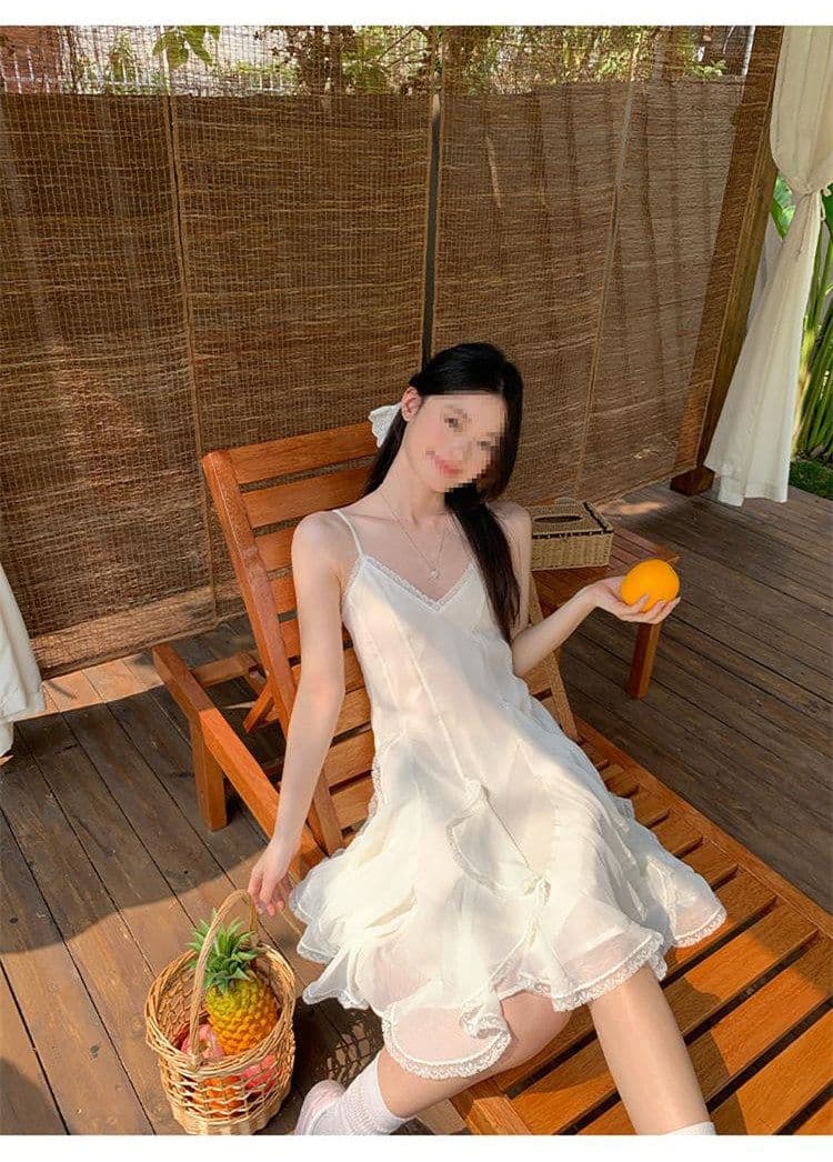 두꺼운 쉬폰 원단 네리 Tulle 레이스 슬립 여성 드레스 2026 여름 새로운 불규칙 미니 스커트 상세 이미지 11