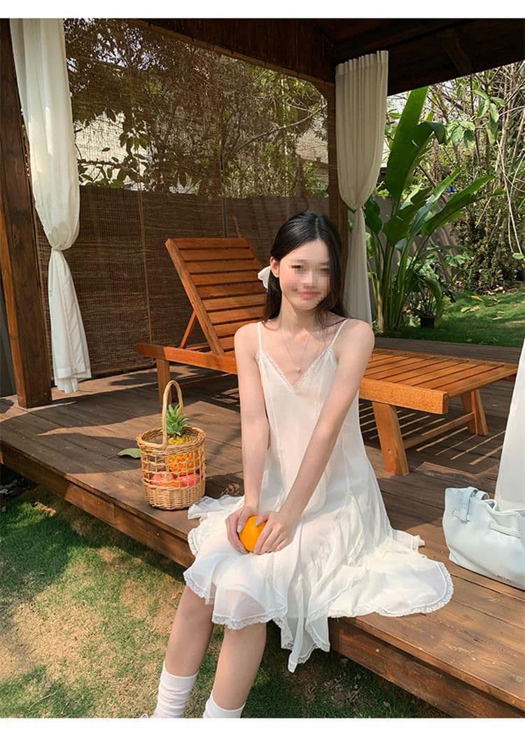 두꺼운 쉬폰 원단 네리 Tulle 레이스 슬립 여성 드레스 2026 여름 새로운 불규칙 미니 스커트 상세 이미지 12