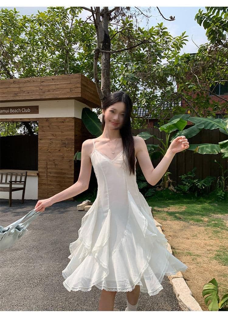 두꺼운 쉬폰 원단 네리 Tulle 레이스 슬립 여성 드레스 2026 여름 새로운 불규칙 미니 스커트 상세 이미지 14