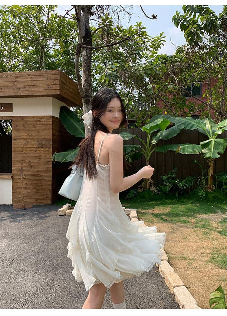 두꺼운 쉬폰 원단 네리 Tulle 레이스 슬립 여성 드레스 2026 여름 새로운 불규칙 미니 스커트 상세 이미지 16