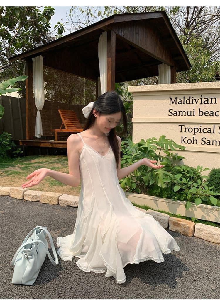 두꺼운 쉬폰 원단 네리 Tulle 레이스 슬립 여성 드레스 2026 여름 새로운 불규칙 미니 스커트 상세 이미지 17