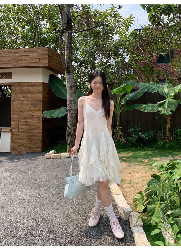 두꺼운 쉬폰 원단 네리 Tulle 레이스 슬립 여성 드레스 2026 여름 새로운 불규칙 미니 스커트 상세 이미지 18