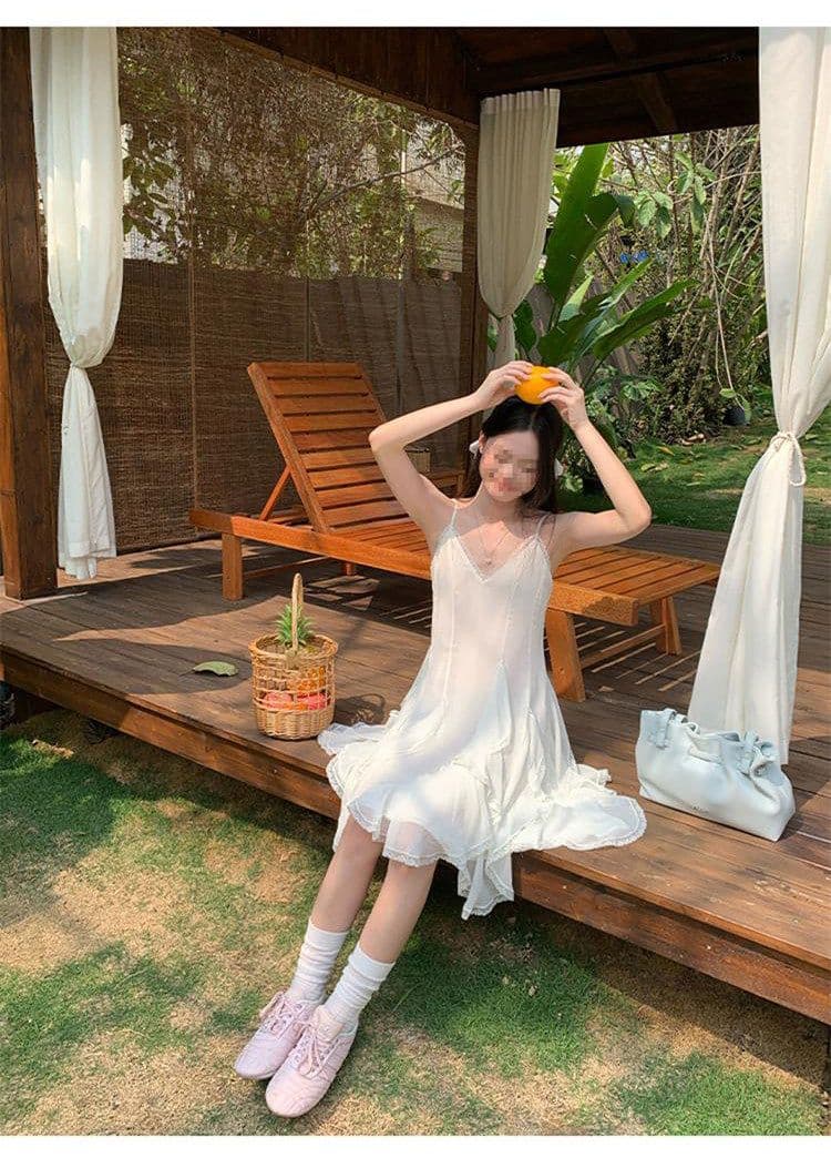 두꺼운 쉬폰 원단 네리 Tulle 레이스 슬립 여성 드레스 2026 여름 새로운 불규칙 미니 스커트 상세 이미지 19