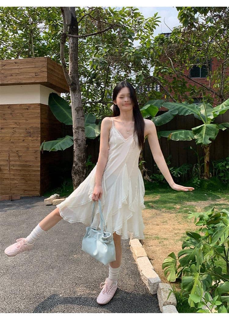 두꺼운 쉬폰 원단 네리 Tulle 레이스 슬립 여성 드레스 2026 여름 새로운 불규칙 미니 스커트 상세 이미지 20