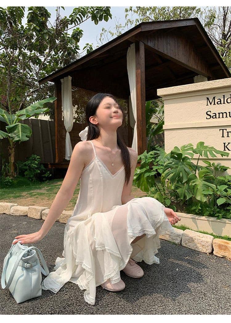두꺼운 쉬폰 원단 네리 Tulle 레이스 슬립 여성 드레스 2026 여름 새로운 불규칙 미니 스커트 상세 이미지 21