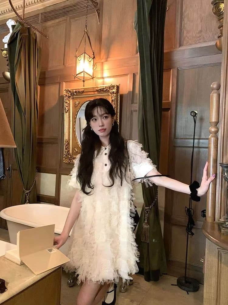 여름 달콤함 섹션 디자인 센스 작은 대중 허리 수축 슬림해 보이는 미니 스커트 프랑스식 작은 샤넬 스타일 품격 자카드 반팔 드레스 상세 이미지 14