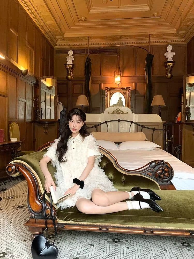 여름 달콤함 섹션 디자인 센스 작은 대중 허리 수축 슬림해 보이는 미니 스커트 프랑스식 작은 샤넬 스타일 품격 자카드 반팔 드레스 상세 이미지 16