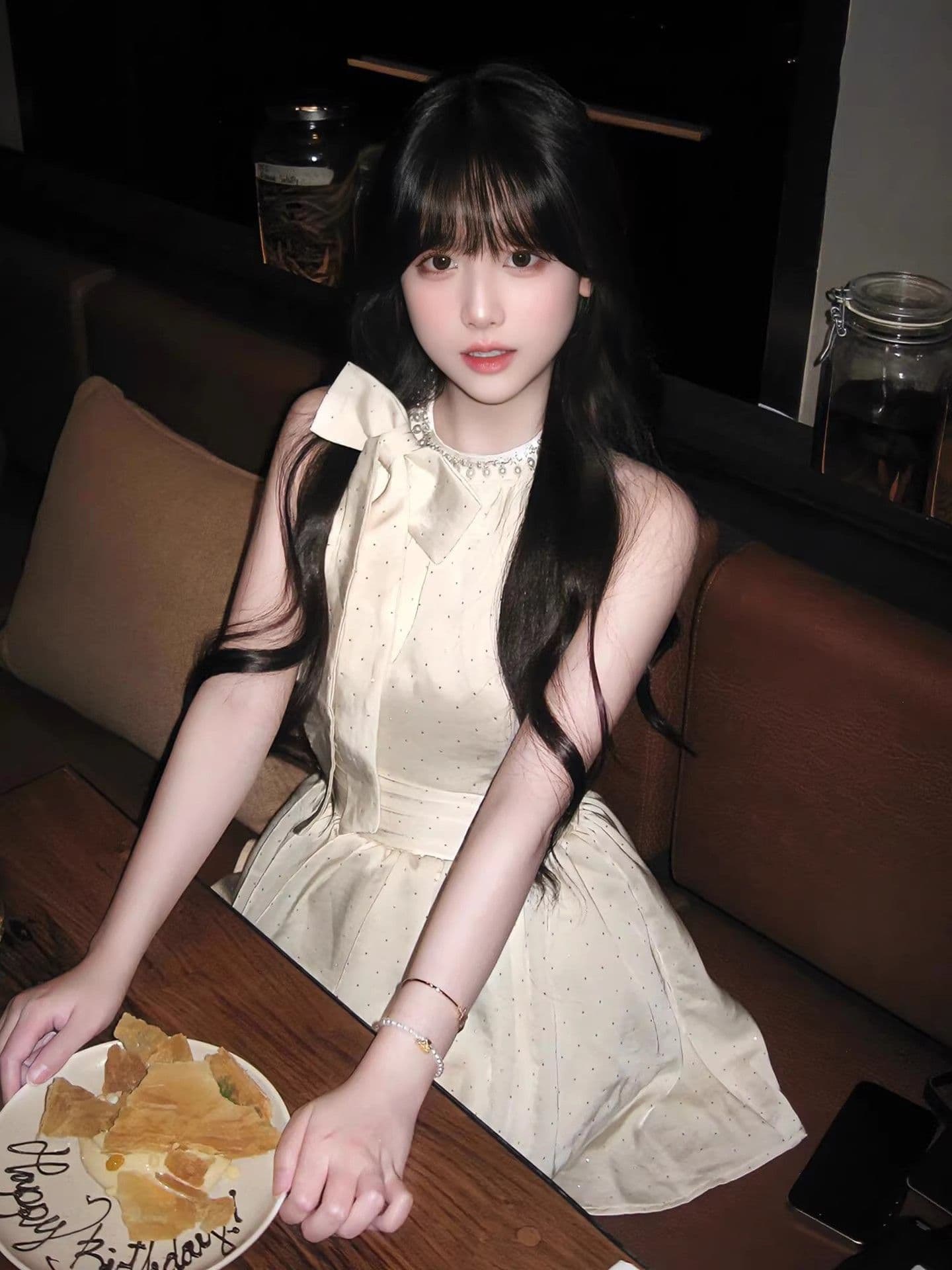 생일 party 작은 드레스 여성 고급 절묘한 명문 여성 천 골드 센스 진주 다이아몬드 세팅 나비 행침 목 매듭 도트 무늬 치마 상세 이미지 3