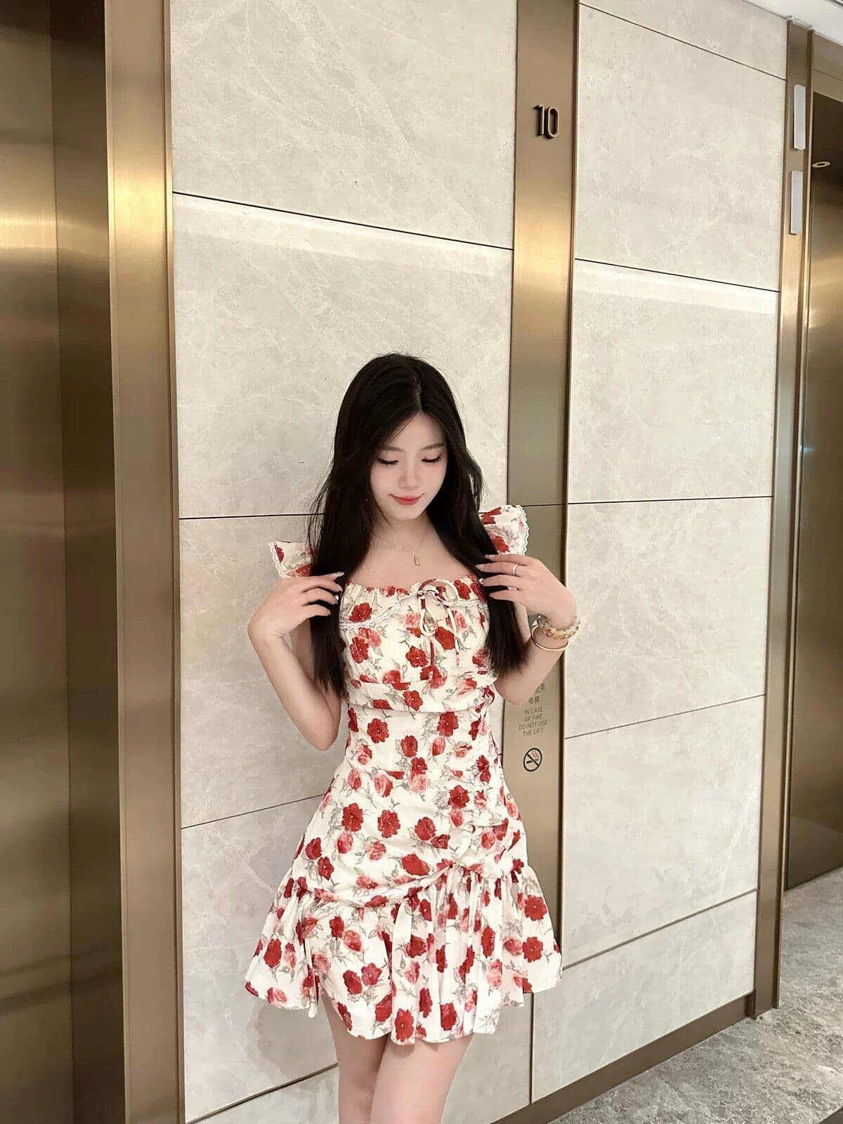 2026 프랑스식 달콤한 스타일 작은 날다 소매 꽃무늬 여름 허리 수축 슬림해 보이는 품격 치마 자이언트 잘 생긴 민소매 섹션 드레스 상세 이미지 4