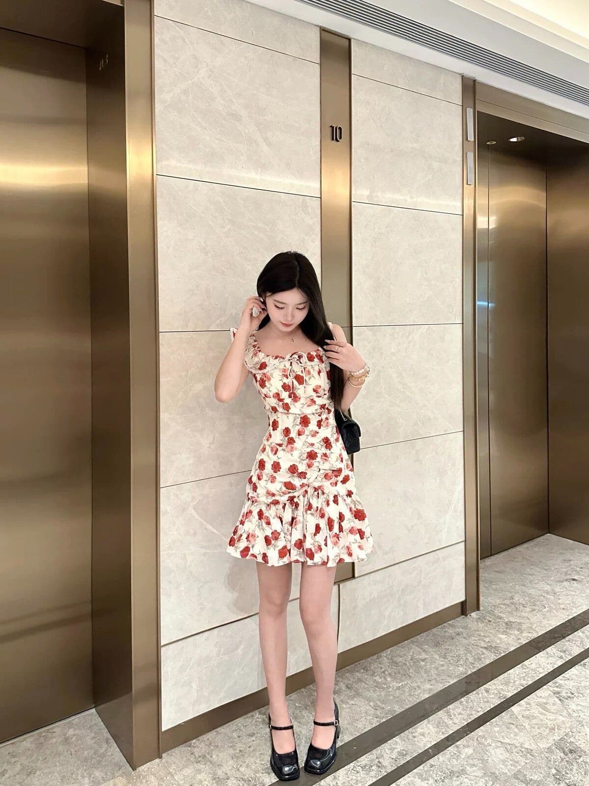 2026 프랑스식 달콤한 스타일 작은 날다 소매 꽃무늬 여름 허리 수축 슬림해 보이는 품격 치마 자이언트 잘 생긴 민소매 섹션 드레스 상세 이미지 5