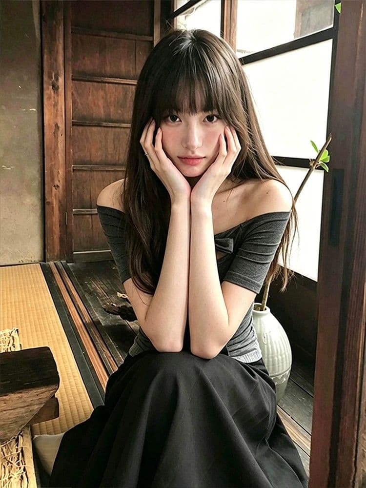 사람들 면 면 컬러 짜임 기사 회색 오프숄더 중간 소매 티셔츠 여성 여름 스트랩 몸매 가꾸기 디자인 센스 오프숄더 맨위 상세 이미지 2