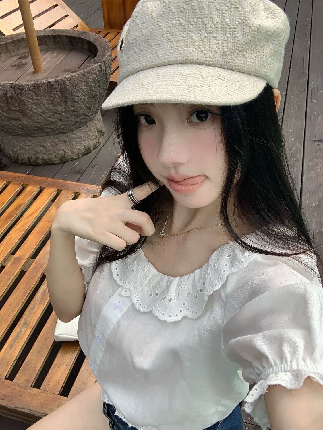 여름 화이트 라운드 넥 새로운 자카드 2026 프랑스식 품격 레이스 셔츠 반팔 루즈핏 셔츠 상세 이미지 14