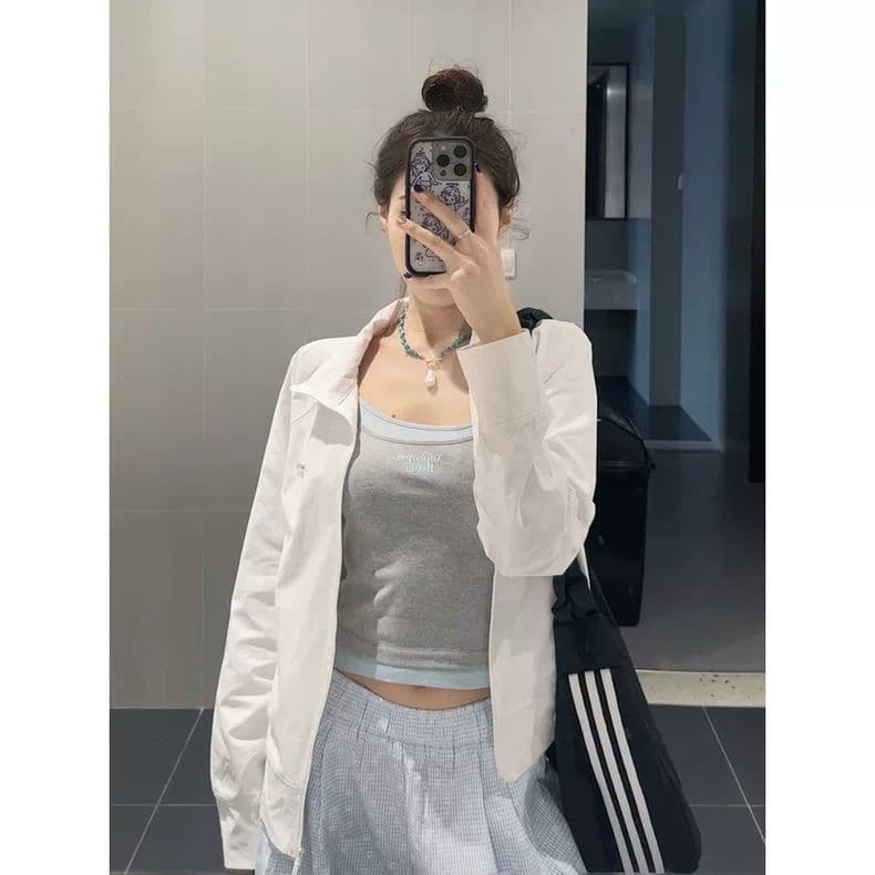 한 부서 스탠드 칼라 화이트 자외선 차단 자켓 얇은 스타일 재킷 여름 루즈핏 캐주얼 새로운 통기성 운동 재킷 상세 이미지 2