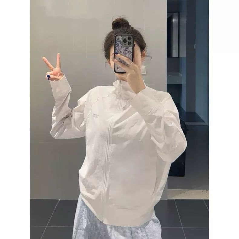 한 부서 스탠드 칼라 화이트 자외선 차단 자켓 얇은 스타일 재킷 여름 루즈핏 캐주얼 새로운 통기성 운동 재킷 상세 이미지 3