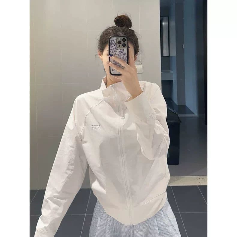 한 부서 스탠드 칼라 화이트 자외선 차단 자켓 얇은 스타일 재킷 여름 루즈핏 캐주얼 새로운 통기성 운동 재킷 상세 이미지 4