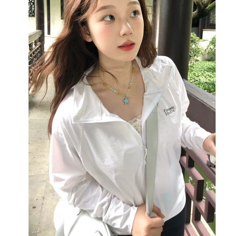 한 부서 스탠드 칼라 화이트 자외선 차단 자켓 얇은 스타일 재킷 여름 루즈핏 캐주얼 새로운 통기성 운동 재킷 상세 이미지 5