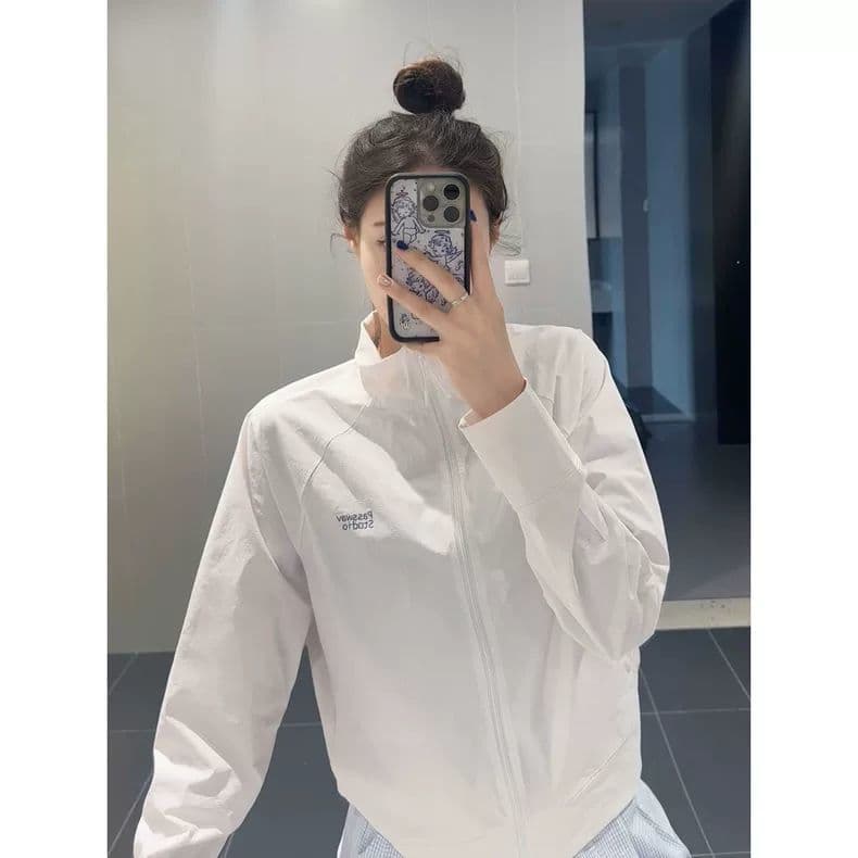 한 부서 스탠드 칼라 화이트 자외선 차단 자켓 얇은 스타일 재킷 여름 루즈핏 캐주얼 새로운 통기성 운동 재킷 상세 이미지 7