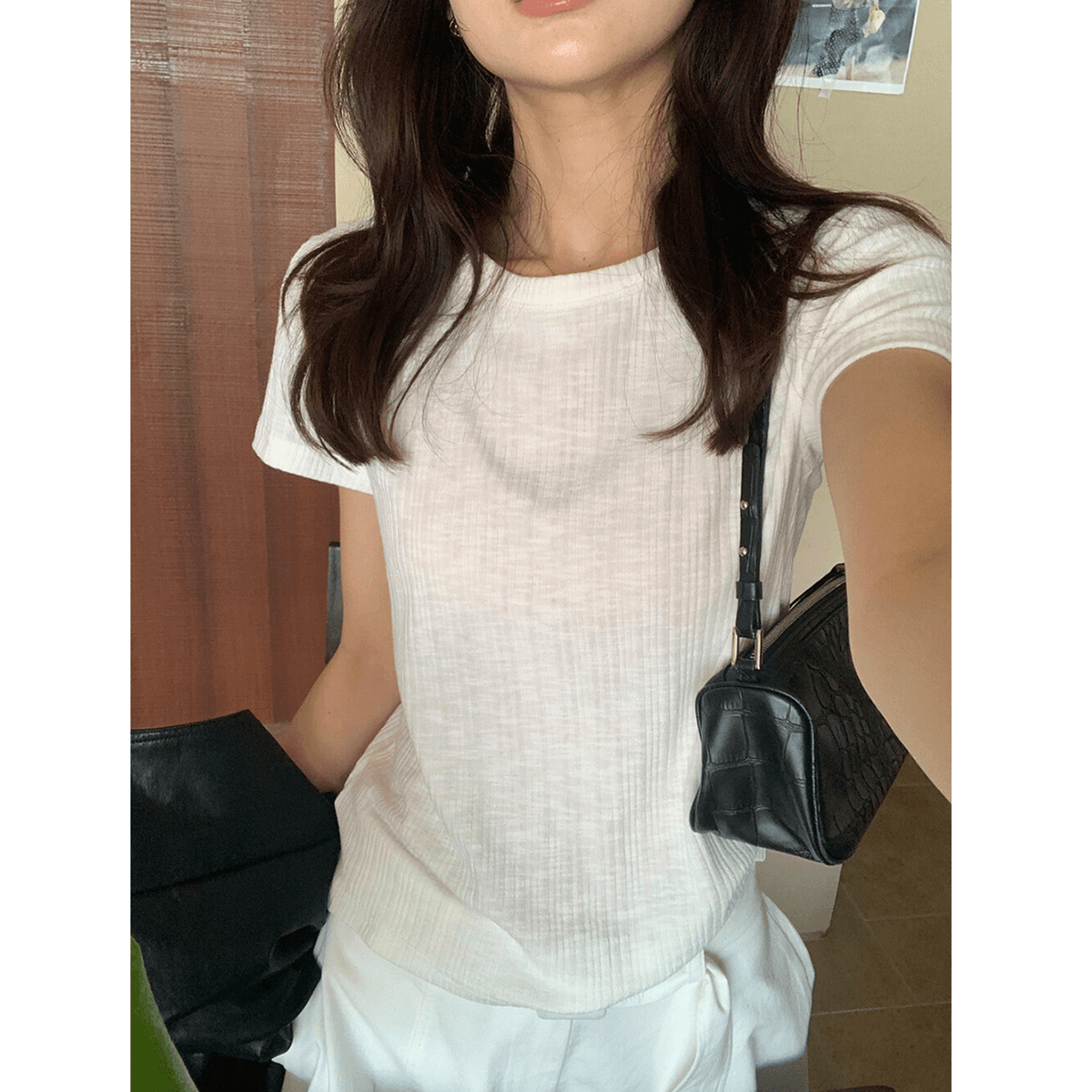 240 그램 대나무 마디 구덩이 기사 61 폴리 에스터 33 면 6 암모니아 Lun 한 부서 긍정적 인 어깨 반팔 티셔츠 여성 여름 몸매 가꾸기 동정 맨위 상세 이미지 3