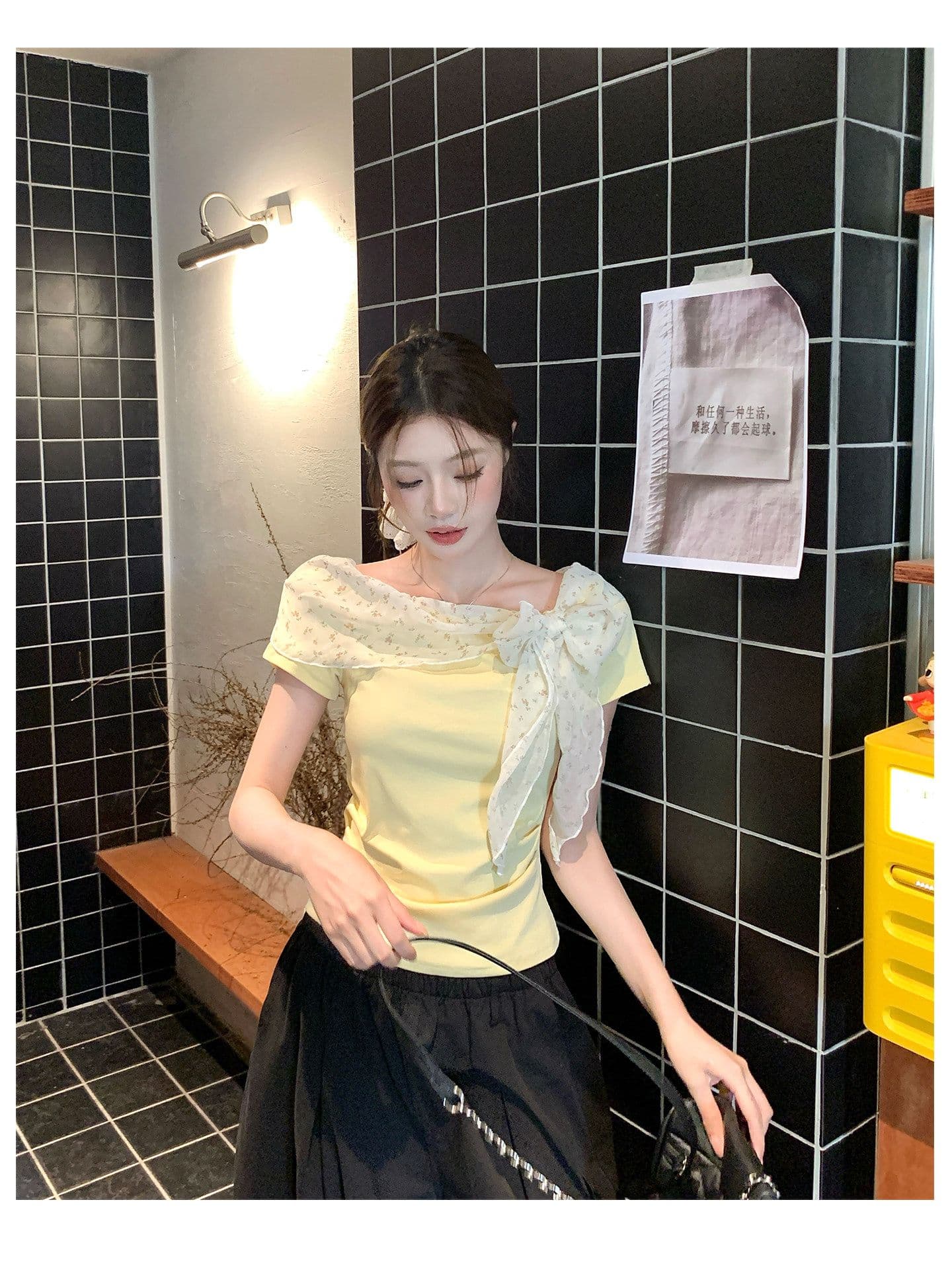 원본 품질 40 좋은 면 꽃무늬 패치워크 오프숄더 반팔 티셔츠 여름 고유 한 아름다운 맨위 상세 이미지 6