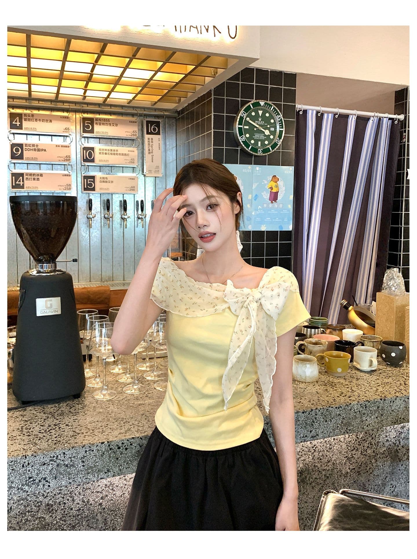 원본 품질 40 좋은 면 꽃무늬 패치워크 오프숄더 반팔 티셔츠 여름 고유 한 아름다운 맨위 상세 이미지 8