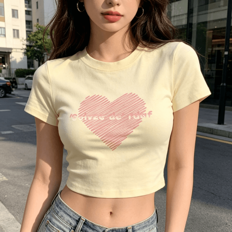 92 면 8 암모니아 Lun 40 210g 순면 몸매 가꾸기 쇼트 스타일 티셔츠 여성용 짧은 소매 아메리칸 핫걸 바람 튀김 거리 초단 이미지 2