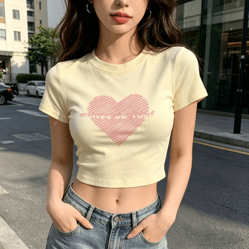 92 면 8 암모니아 Lun 40 210g 순면 몸매 가꾸기 쇼트 스타일 티셔츠 여성용 짧은 소매 아메리칸 핫걸 바람 튀김 거리 초단 상세 이미지 3