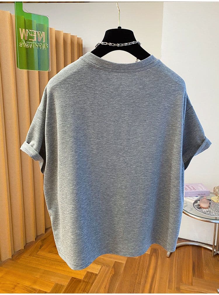 정가 19 지점 순면 220 그램 쉬폰 특별 빅 사이즈 200 kg 고유 한 페이크 레이어드 티셔츠 여성용 짧은 소매 상세 이미지 11