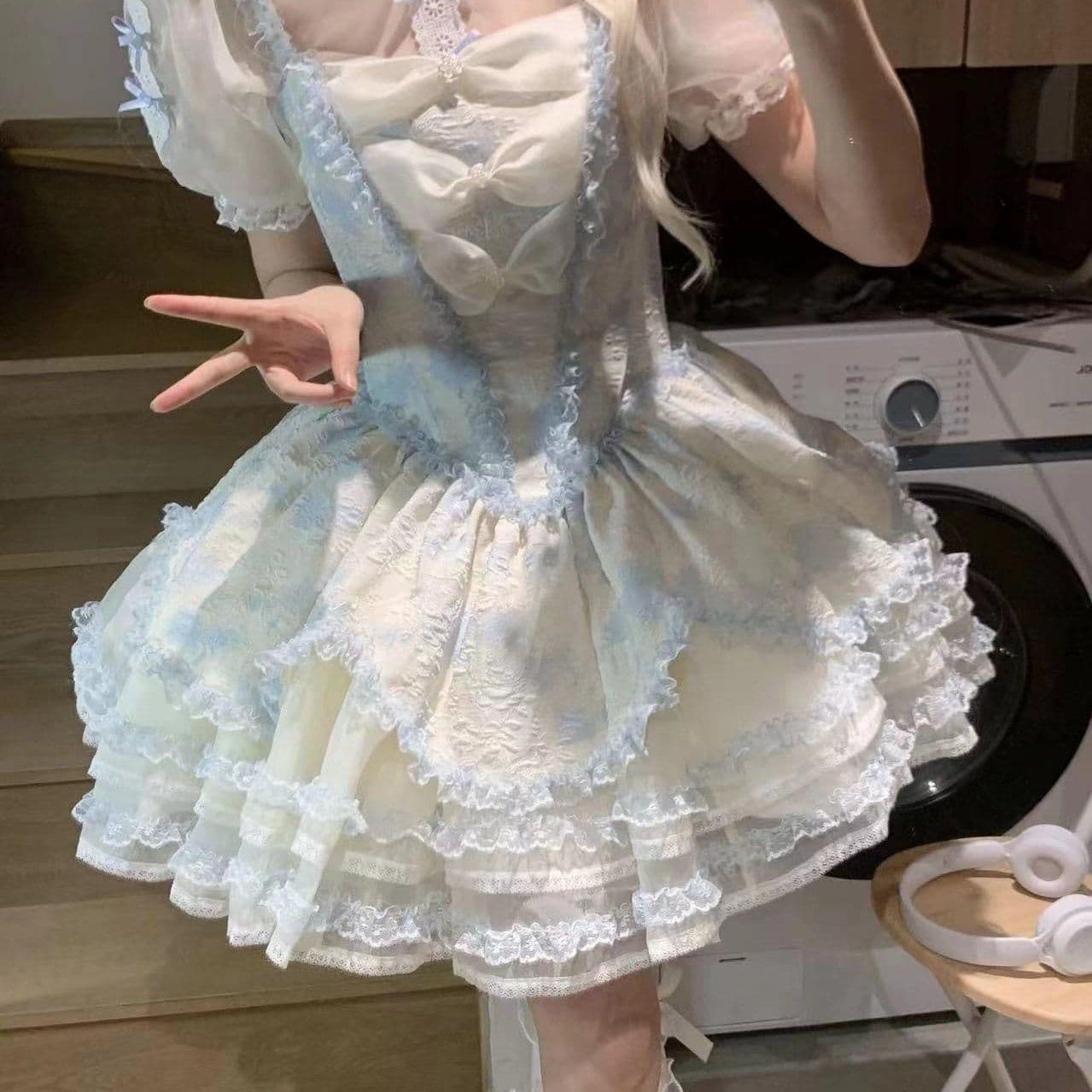 여름 달콤함 데이트 치마 lolita 디자인 센스 나비 매듭 재스민 비 공주 딜 리 슬립 생선뼈 드레스 이미지 2