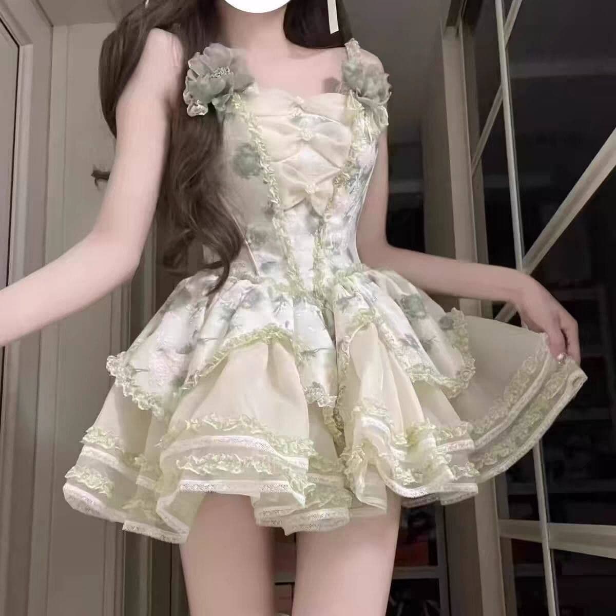 여름 달콤함 데이트 치마 lolita 디자인 센스 나비 매듭 재스민 비 공주 딜 리 슬립 생선뼈 드레스