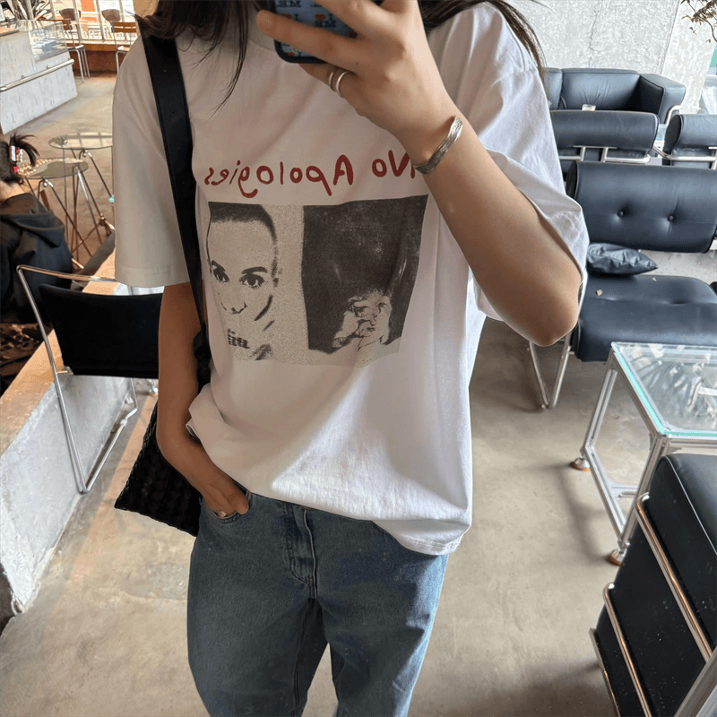 경관 그림 21 순면 210 그램 순면 여름 드레스 반팔 티셔츠 여성 한국 스타일 빅 사이즈 루즈핏 이미지 4