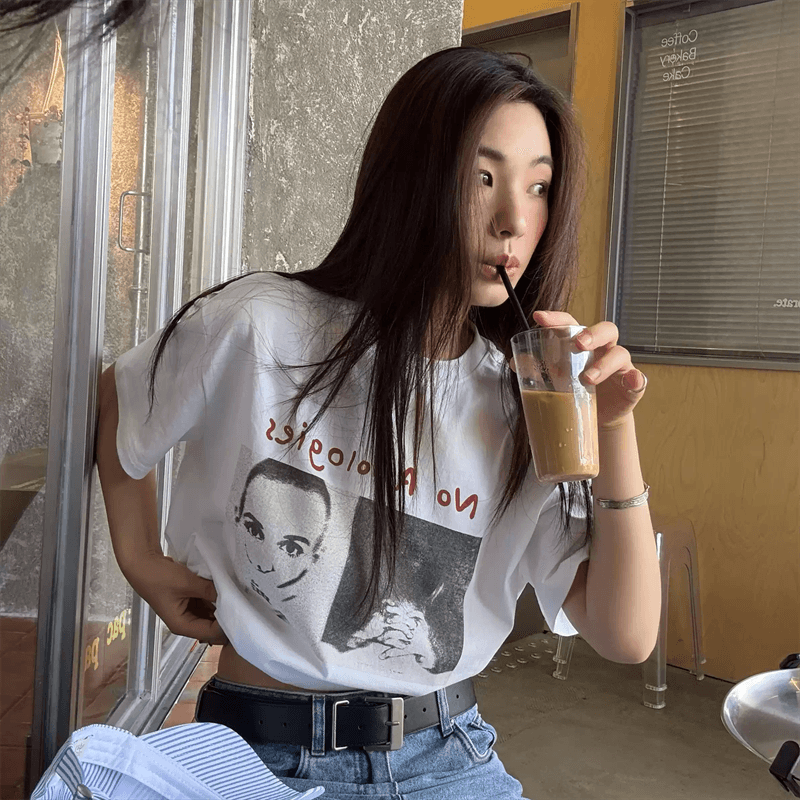 경관 그림 21 순면 210 그램 순면 여름 드레스 반팔 티셔츠 여성 한국 스타일 빅 사이즈 루즈핏 상세 이미지 2