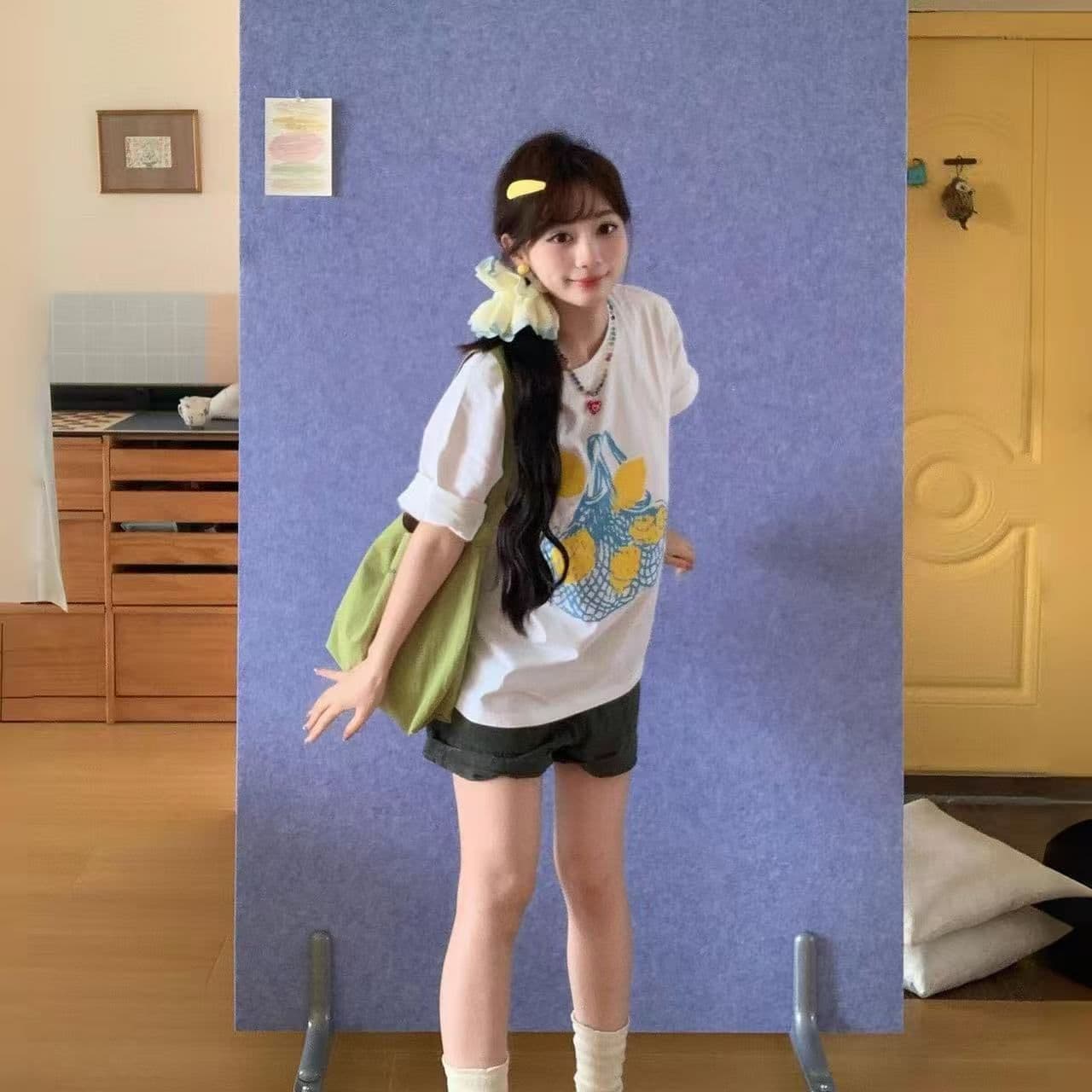 경관 그림 21 순면 210 그램 순면 여름 드레스 반팔 티셔츠 여성 한국 스타일 빅 사이즈 루즈핏 이미지 5